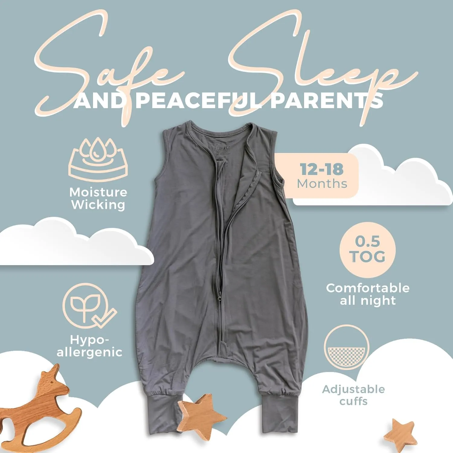 0.5 TOG Sleeveless Sleep Sack, Soft Baby & Toddler Sleeping Sack