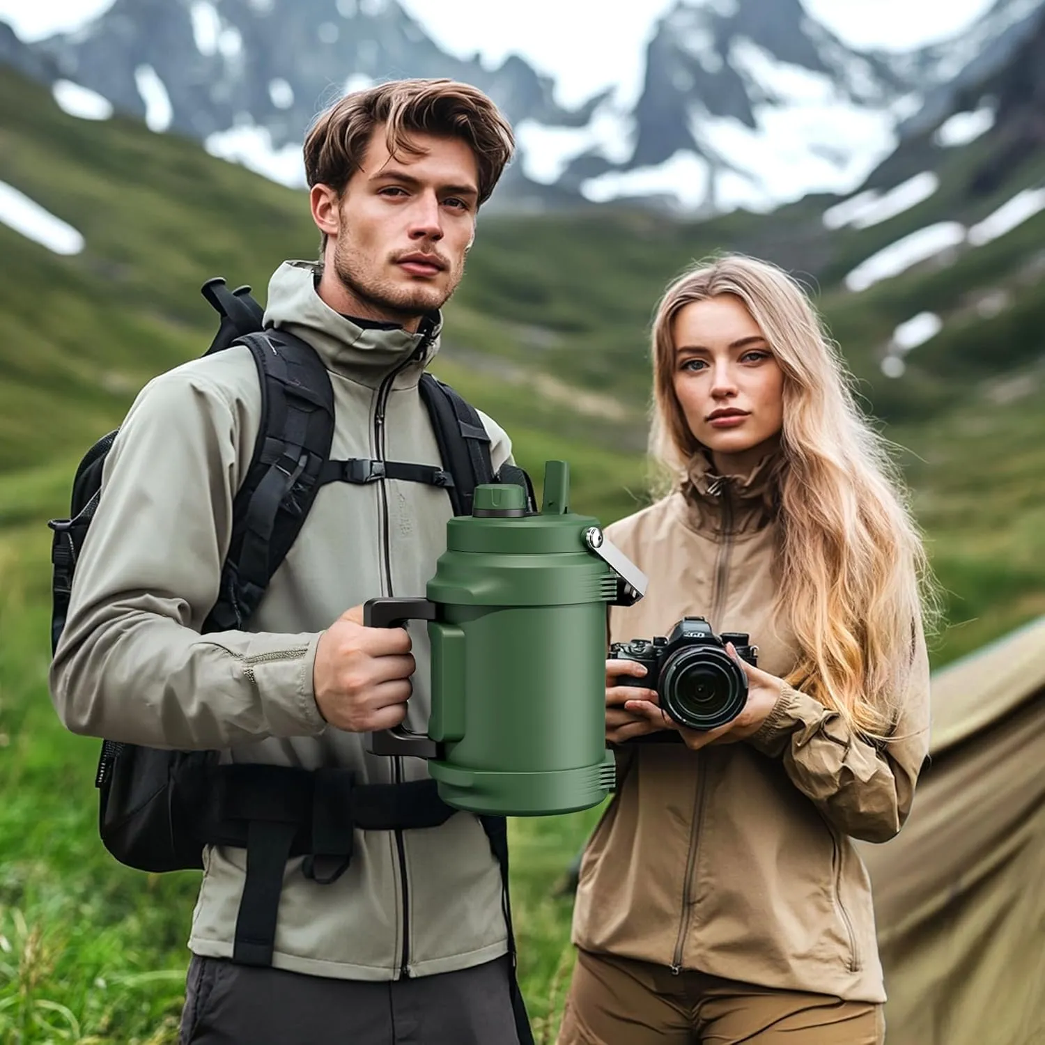 1 Gallon Insulated Water Bottle for Sports: 2-in-1 Straw Spout Lid, Dual Handle, Leakproof, Keep Cold 48H, 128oz Stainless Steel Water Jug for Outdoors, Hiking, Cycling, Camping, Fishing (Forest)