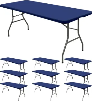 10 Pack Stretch Fabric Table Top Cap Cover, fits 8' Tables, Spandex Table Covers Washable Elastic Rectangle Tablecloth Protector for Indoor Outdoor Party Picnic Wedding, Navy Blue, 30" W x 96" L