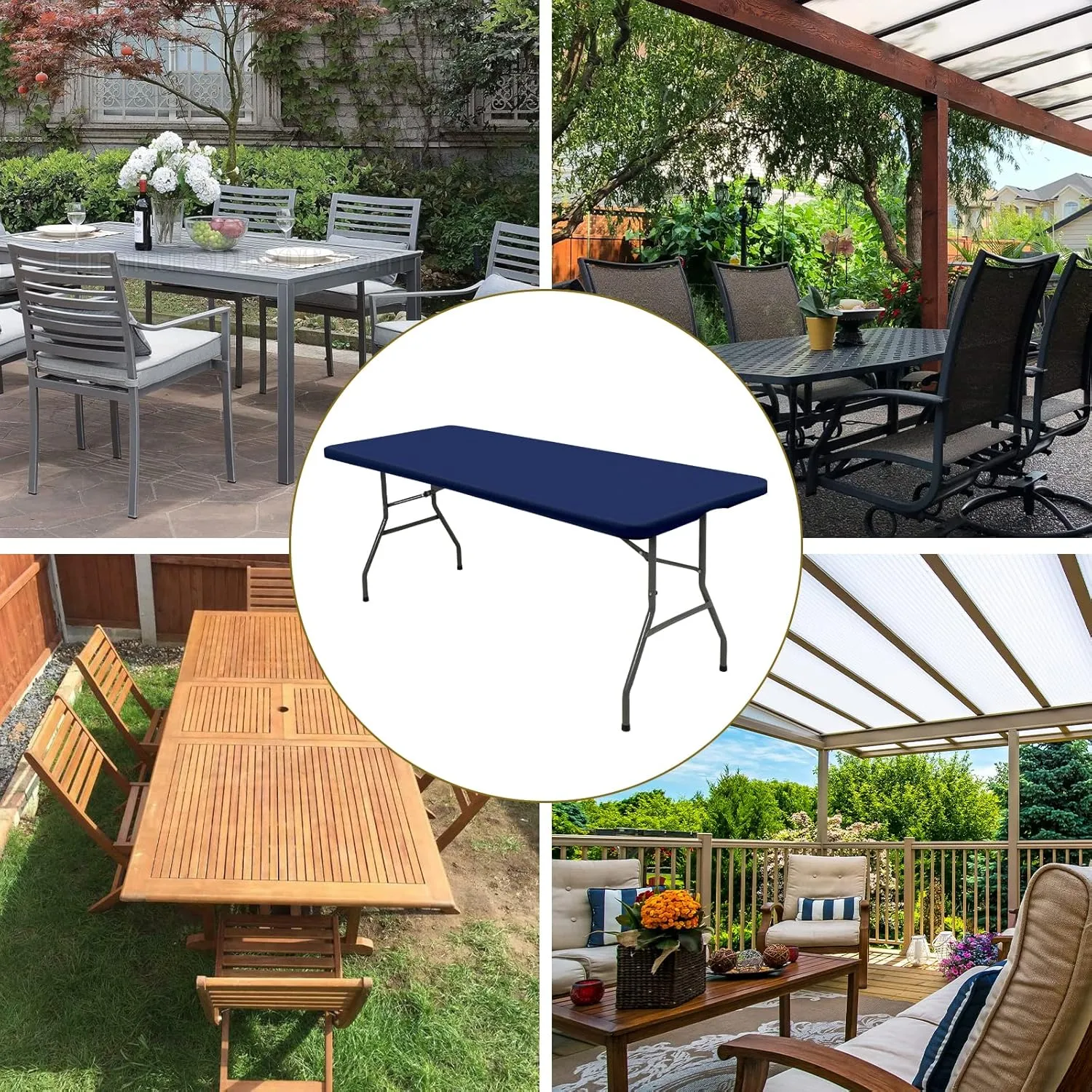 10 Pack Stretch Fabric Table Top Cap Cover, fits 8' Tables, Spandex Table Covers Washable Elastic Rectangle Tablecloth Protector for Indoor Outdoor Party Picnic Wedding, Navy Blue, 30" W x 96" L