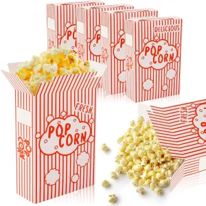 100 Packs Popcorn Boxes Containers 1.25 Oz Paper Popcorn Buckets Red and White Striped Close-Top Cardboard Pop Corn Bowls Individual Servings Bags for Party Movie Night