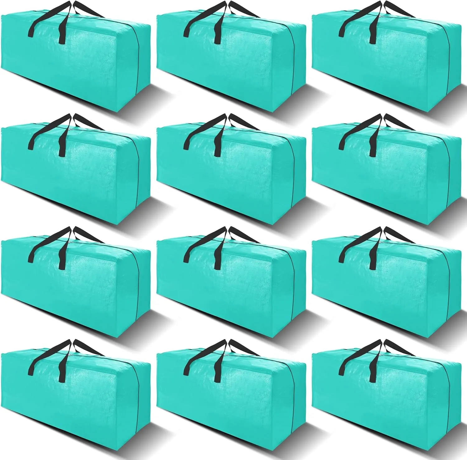 12 Pack Heavy Duty Large Moving Bags W/Backpack Straps - Strong Handles & Zippers, Storage Totes For Space Saving, Fold Flat, Alternative to Moving Box and Storage Bin, Aquamarine