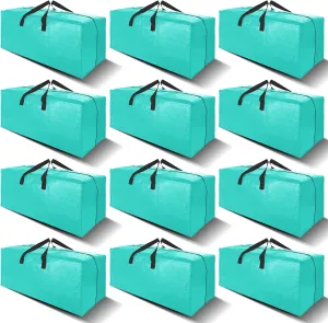 12 Pack Heavy Duty Large Moving Bags W/Backpack Straps - Strong Handles & Zippers, Storage Totes For Space Saving, Fold Flat, Alternative to Moving Box and Storage Bin, Aquamarine