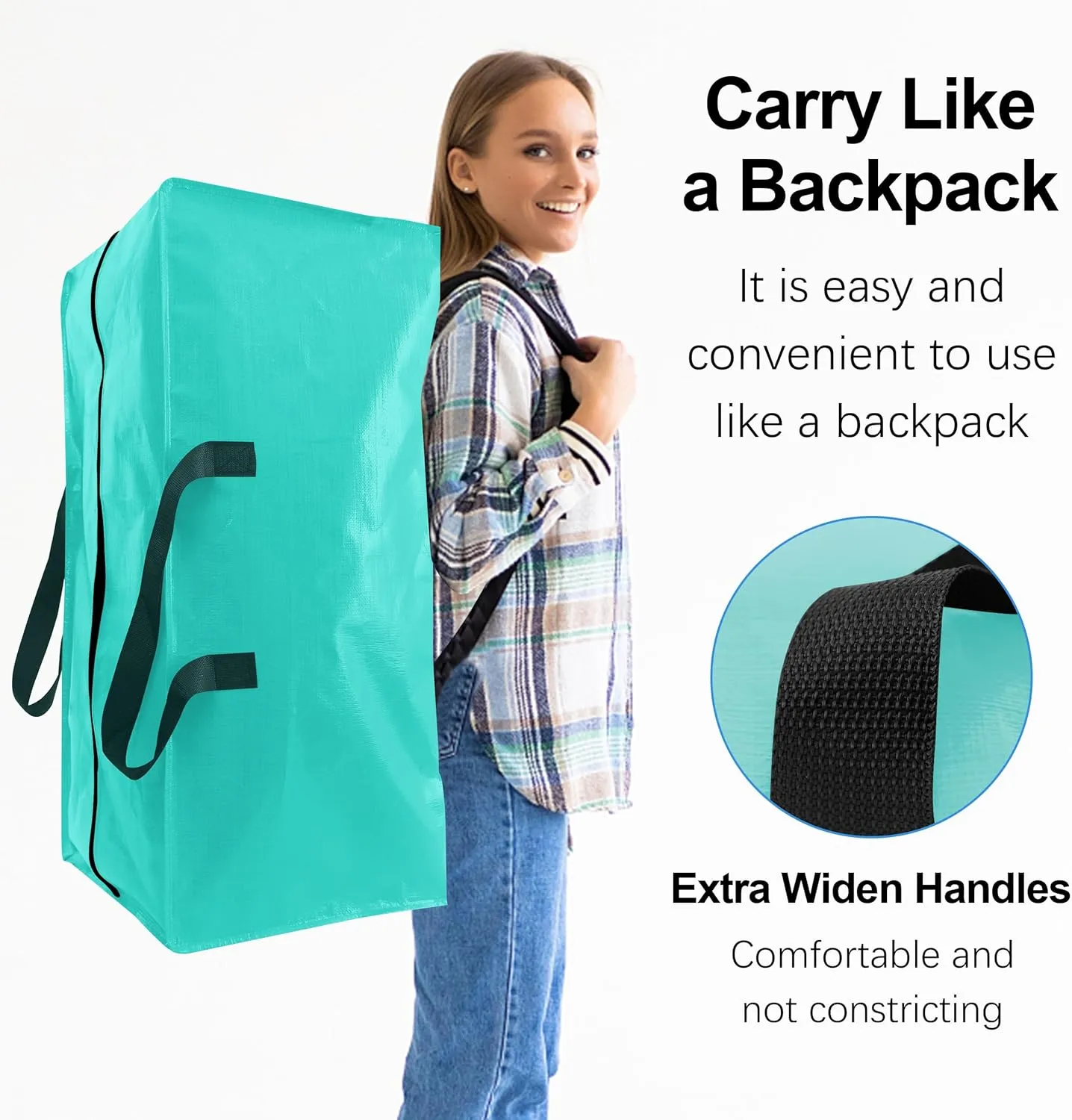 12 Pack Heavy Duty Large Moving Bags W/Backpack Straps - Strong Handles & Zippers, Storage Totes For Space Saving, Fold Flat, Alternative to Moving Box and Storage Bin, Aquamarine