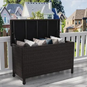 125 Gallon Outdoor Storage Box, Waterproof PE Rattan Deck Box with Curved Handle and Universal Wheels, Large Storage Bin for Patio Cushions Pool Supplies Garden Tools