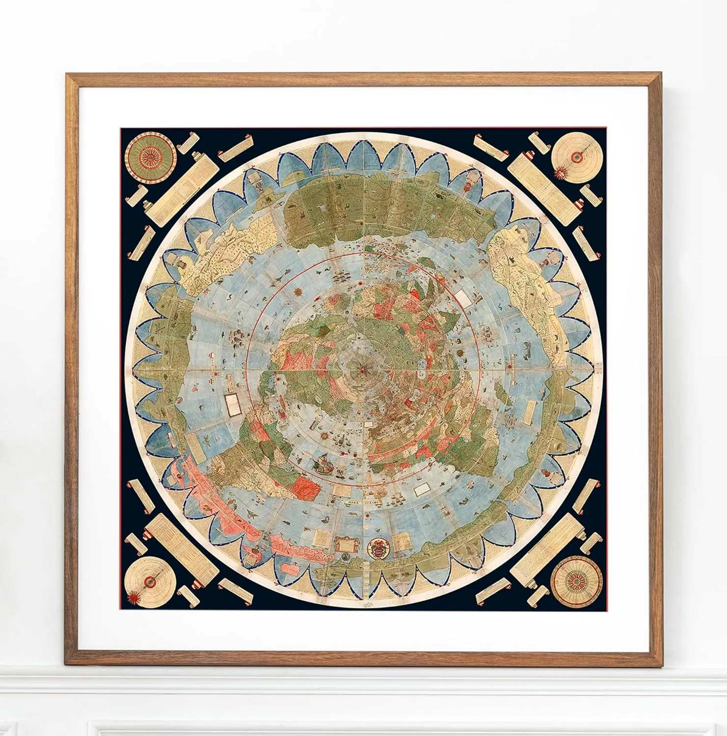 1587 Urbano Monte Map - World Map for Wall - Unframed Flat Earth Map of the World - Historic Globe Model Poster - Cartophiles Map Lovers Gifts (16"x16")
