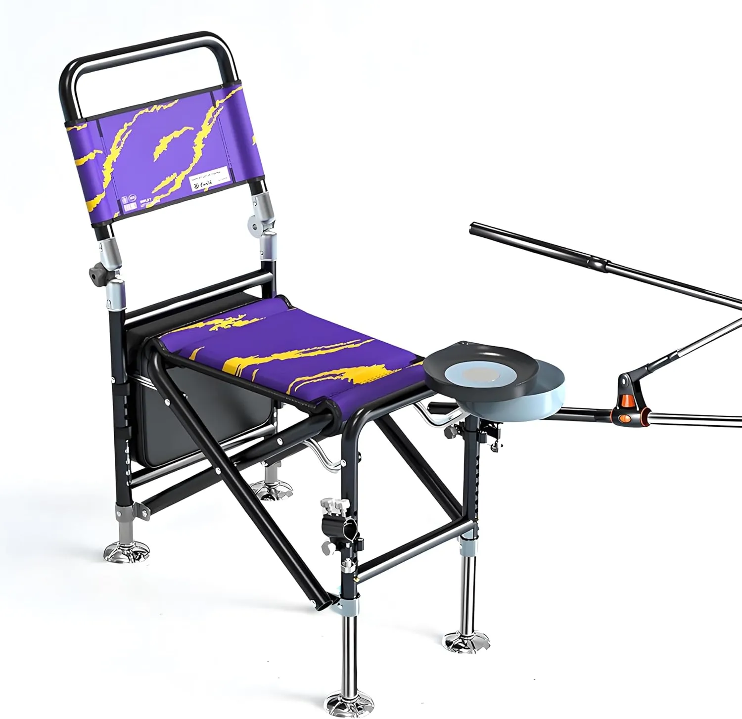 16-Position Recliner Fishing Chair w/Rod Holder - Foldable Ice/Camping Chair, 5-Way Backrest & 7.05lb Carbon Steel Frame, 900D Oxford Fabric w/Tool Kit & Backpack for Lawn/Patio (Backpack Set)