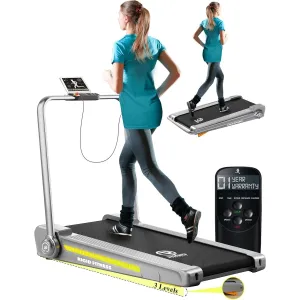2-in-1 Foldable Jogging Incline Treadmill for Home & Office - Under Desk Walking Pad with Handrail, Powerful Motor 2HP Peak, Speed to 8 km/h, 3 Adjustable Levels, Holds up to 218lbs/99kg