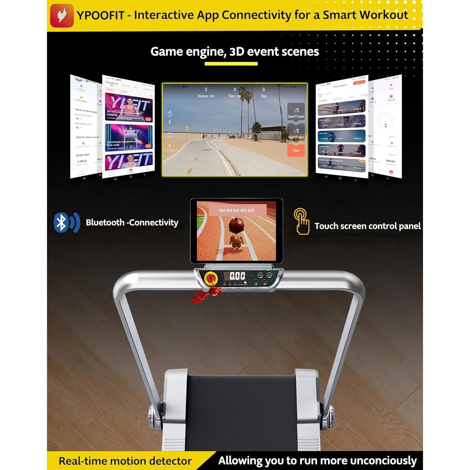 2-in-1 Foldable Jogging Incline Treadmill for Home & Office - Under Desk Walking Pad with Handrail, Powerful Motor 2HP Peak, Speed to 8 km/h, 3 Adjustable Levels, Holds up to 218lbs/99kg