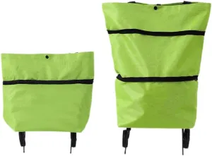 2-in-1 Portable Folding Shopping Tote with Wheels, Large Capacity Collapsible Grocery Cart Bag, Durable Fabric Utility Trolley