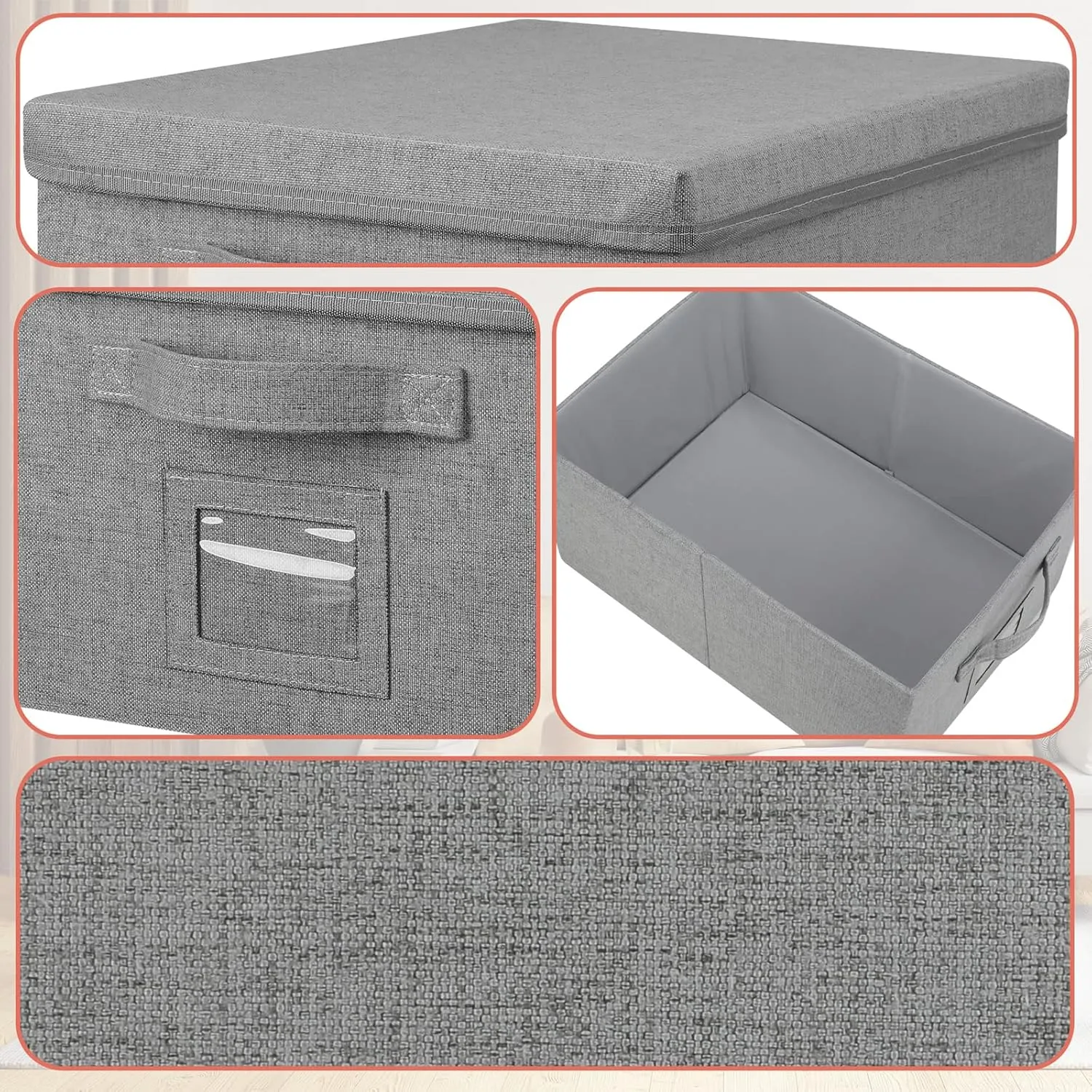 22.8qt Closet Storage Boxes with Lids Gray Folding Keepsake Storage Bins Stackable Flat Lidded Carboard Storage Contaner for Clothes Barbie Shoes, 2 Pack