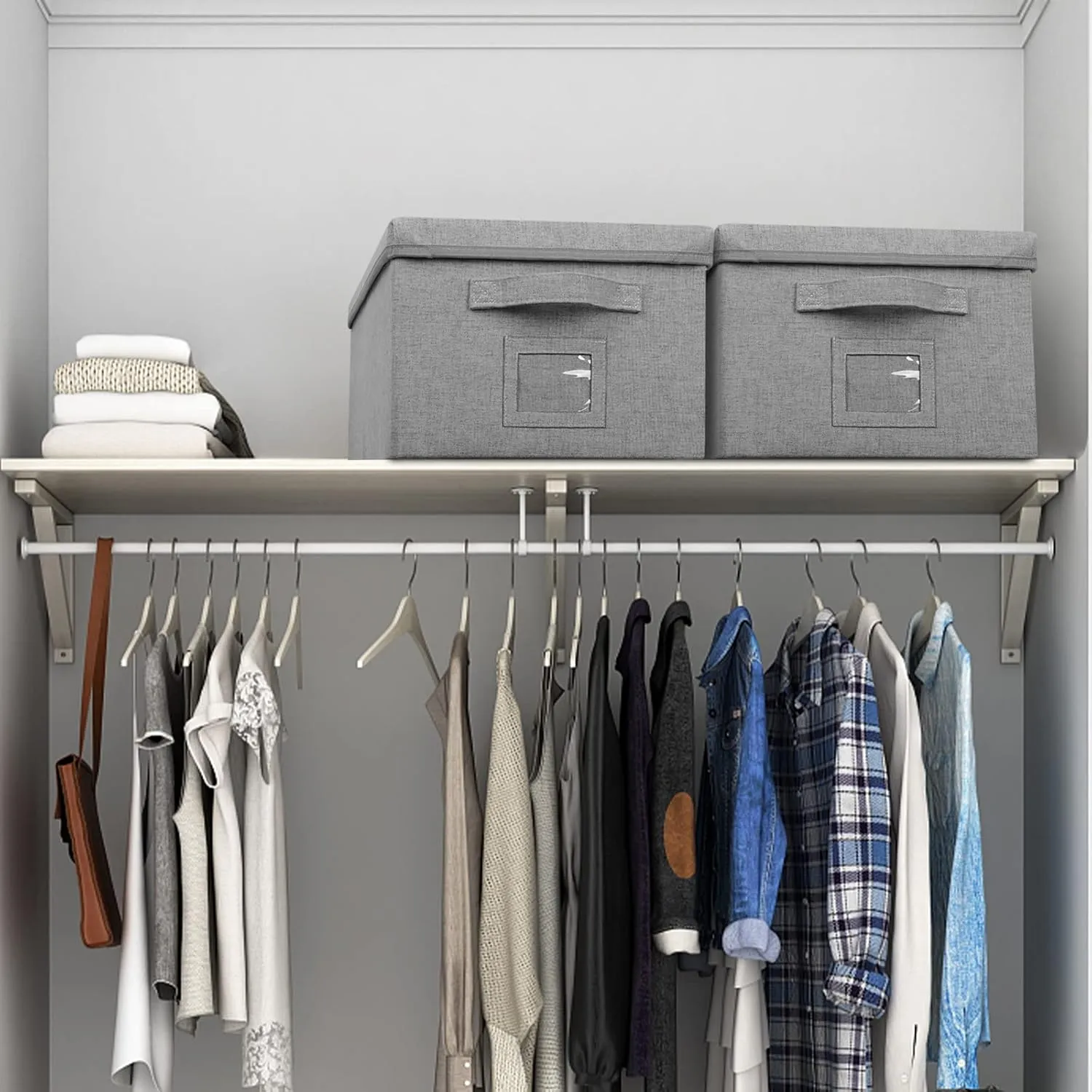 22.8qt Closet Storage Boxes with Lids Gray Folding Keepsake Storage Bins Stackable Flat Lidded Carboard Storage Contaner for Clothes Barbie Shoes, 2 Pack