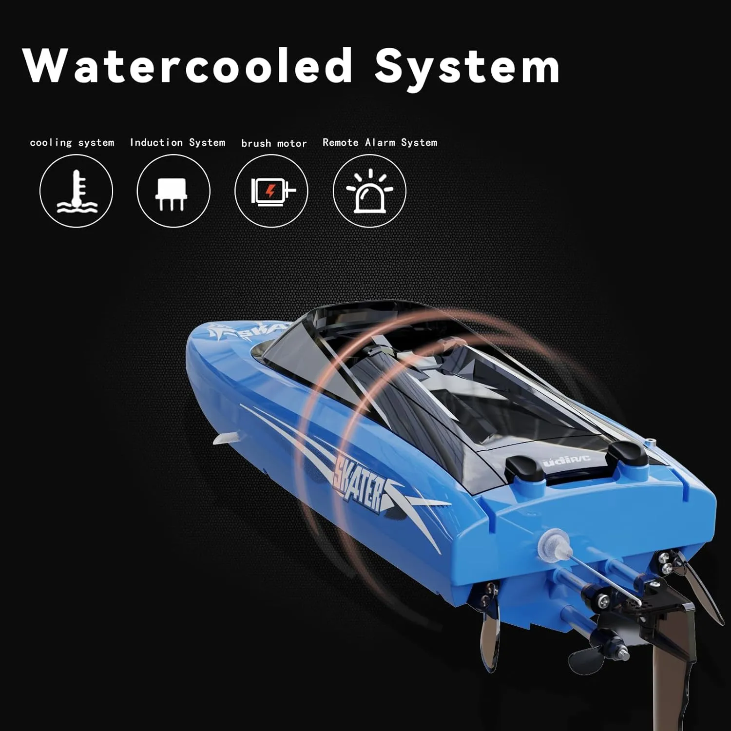 2.4GHz high-Speed RC Boat, 15 MPH, Remote Control Speedboat with Automatic Centering Function, LED, Waterproof, RTR, Ship Models Suitable for Lakes, Rivers, and Swimming Pools (UDI034-Blue)