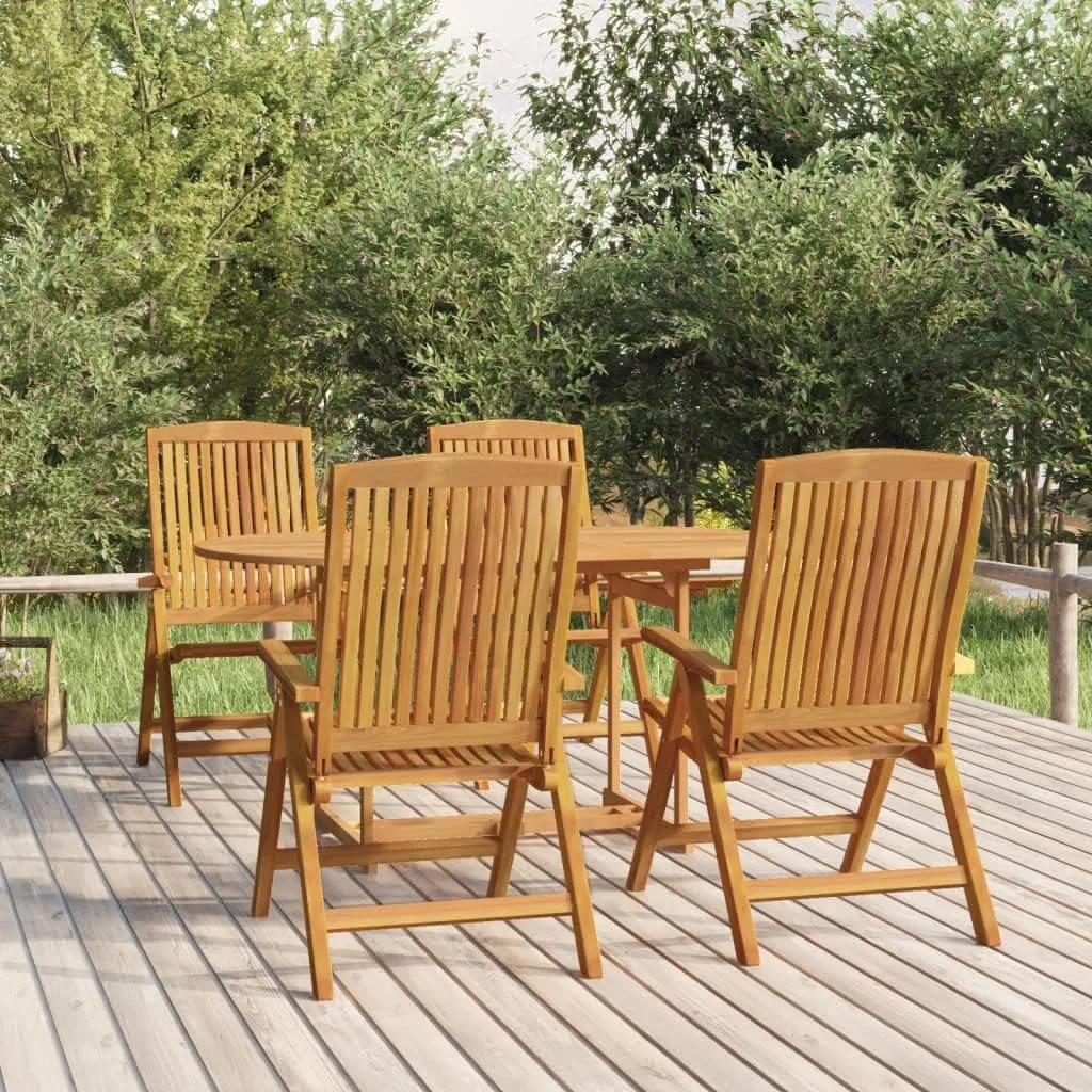 4-Piece Solid Teak Wood Reclining Patio Chairs Set with Adjustable Backrest, Foldable Outdoor Lounge Furniture for Poolside, Beach, and Backyard Relaxation