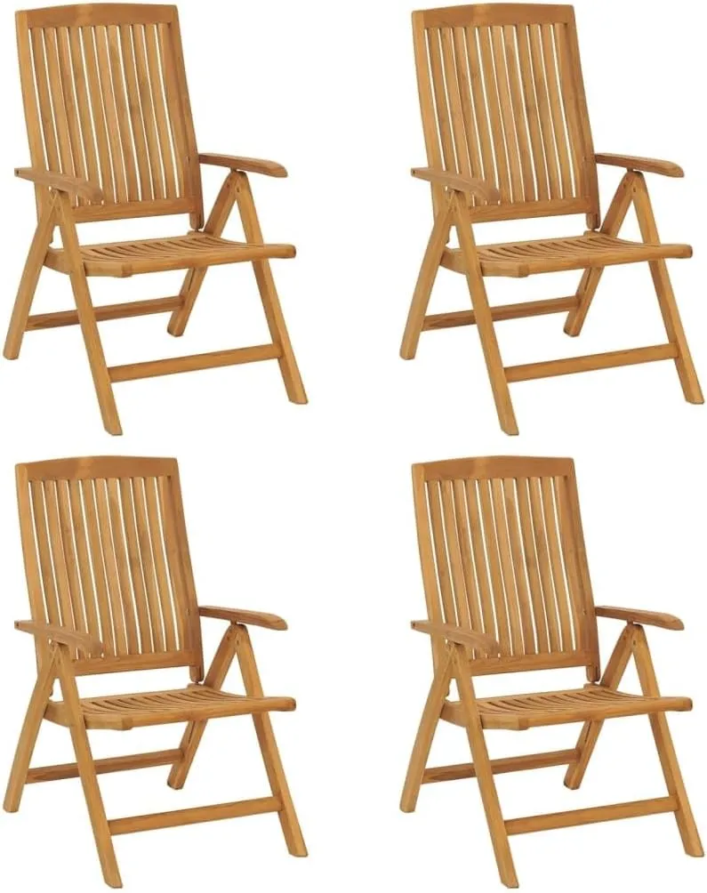 4-Piece Solid Teak Wood Reclining Patio Chairs Set with Adjustable Backrest, Foldable Outdoor Lounge Furniture for Poolside, Beach, and Backyard Relaxation