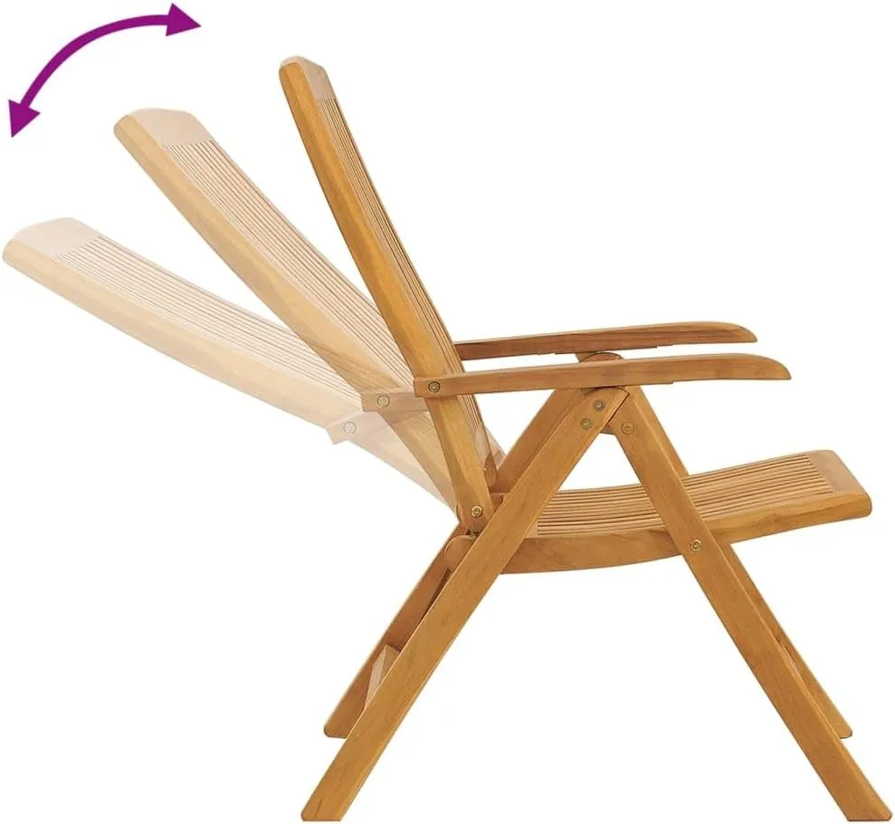 4-Piece Solid Teak Wood Reclining Patio Chairs Set with Adjustable Backrest, Foldable Outdoor Lounge Furniture for Poolside, Beach, and Backyard Relaxation