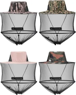 4 Pieces Mosquito Net Hat Mesh Sun Bug Face Hat Cover with Zipper Foldable Fly Protection Net Mesh for Fishing Hiking Gardening, 4 Colors