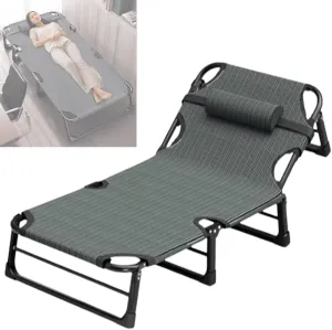 4 Position Adjustable Rollaway Bed, Folding Camping Cot Sleeping Cot for Office Beach Picnic Terrace Pools, Also As Portable Sunlounger Guest Bed