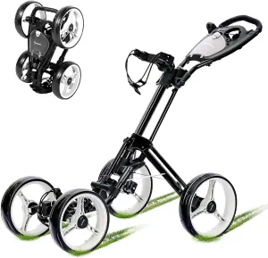 4 Wheel Golf Push Cart - Aluminum Frame Lightweight, One-Step Foldable Compact Design, Portable Golf Bag Caddy with All-Terrain Wheels