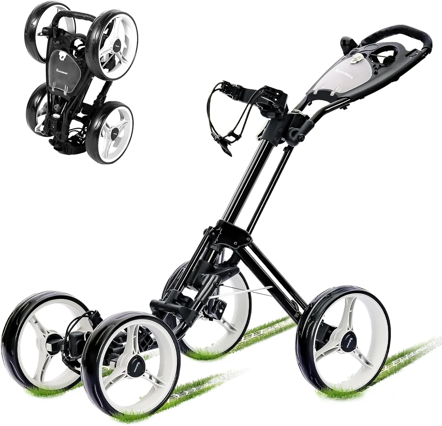 4 Wheel Golf Push Cart - Aluminum Frame Lightweight, One-Step Foldable Compact Design, Portable Golf Bag Caddy with All-Terrain Wheels