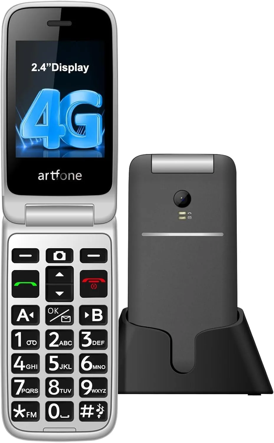 4G Cell Phone for Seniors丨Flip Phone Unlocked with 2.4" LCD丨SOS Button丨Time Reporting丨Speed Dial丨Big Buttons Dumbphone丨Loud Speaker丨FM Radio丨Charging Dock丨Easy-to-Use丨USB-C,T-Mobile - Grey