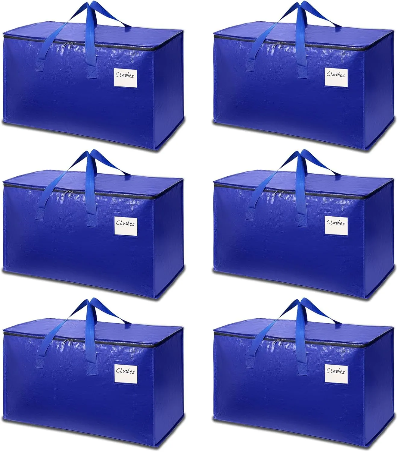 6-Pack Extra-Large Heavy-Duty Storage Totes with Reinforced Handles, Durable Zippers & Waterproof Material — Perfect for Space-Saving, Moving, Shipping and Travel (Blue)
