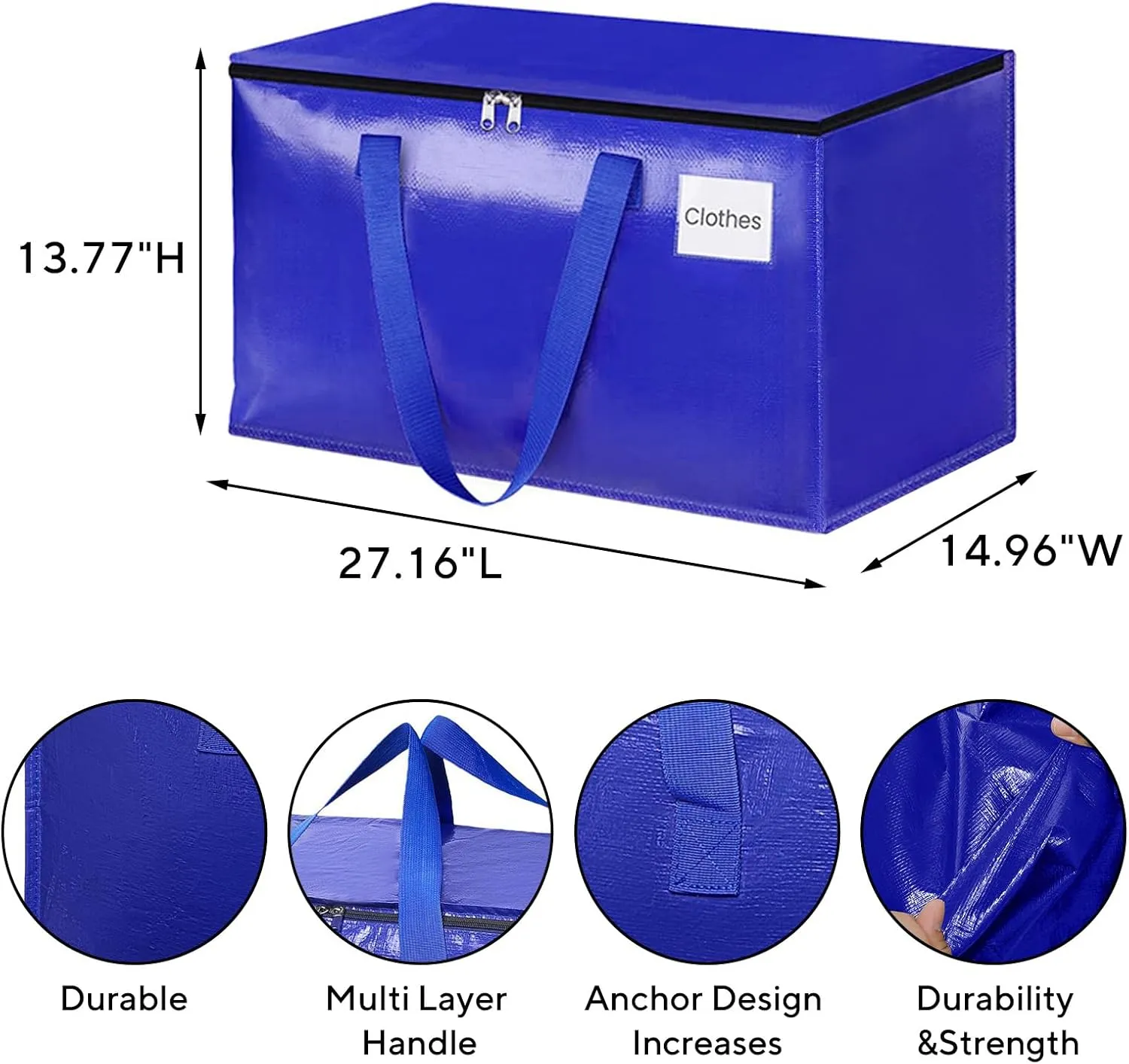 6-Pack Extra-Large Heavy-Duty Storage Totes with Reinforced Handles, Durable Zippers & Waterproof Material — Perfect for Space-Saving, Moving, Shipping and Travel (Blue)