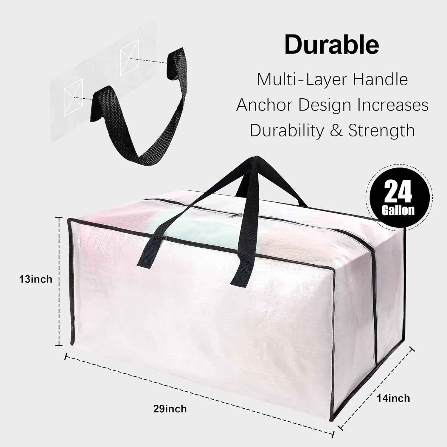6 Pack Heavy Duty Large Moving Bags W/Backpack Straps - Strong Handles & Zippers, Storage Totes For Space Saving, Fold Flat, Alternative to Moving Box and Storage Bin, Semi-Transparent