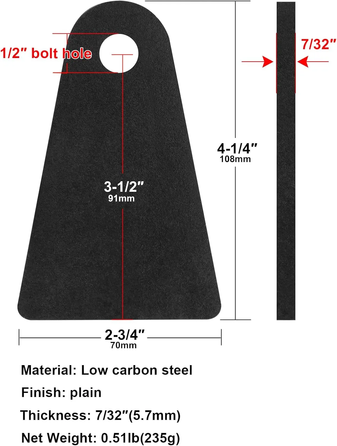 6 Pcs Heavy Duty Weld on Tabs, 4-1/4" Height, 2-3/4" Wide, 1/2" Hole, Flat Bottom Shock Tabs, 7/32" Thick