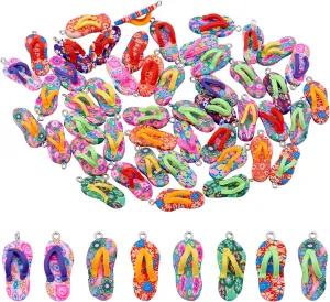 60 Pieces Clay Flip Flop Charms Pendant Mini Slippers Charms Colorful Polymer Clay Pendant for Jewelry Necklace Bracelet Earring Making Crafts