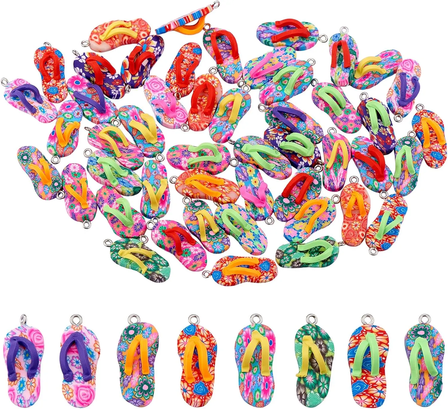 60 Pieces Clay Flip Flop Charms Pendant Mini Slippers Charms Colorful Polymer Clay Pendant for Jewelry Necklace Bracelet Earring Making Crafts