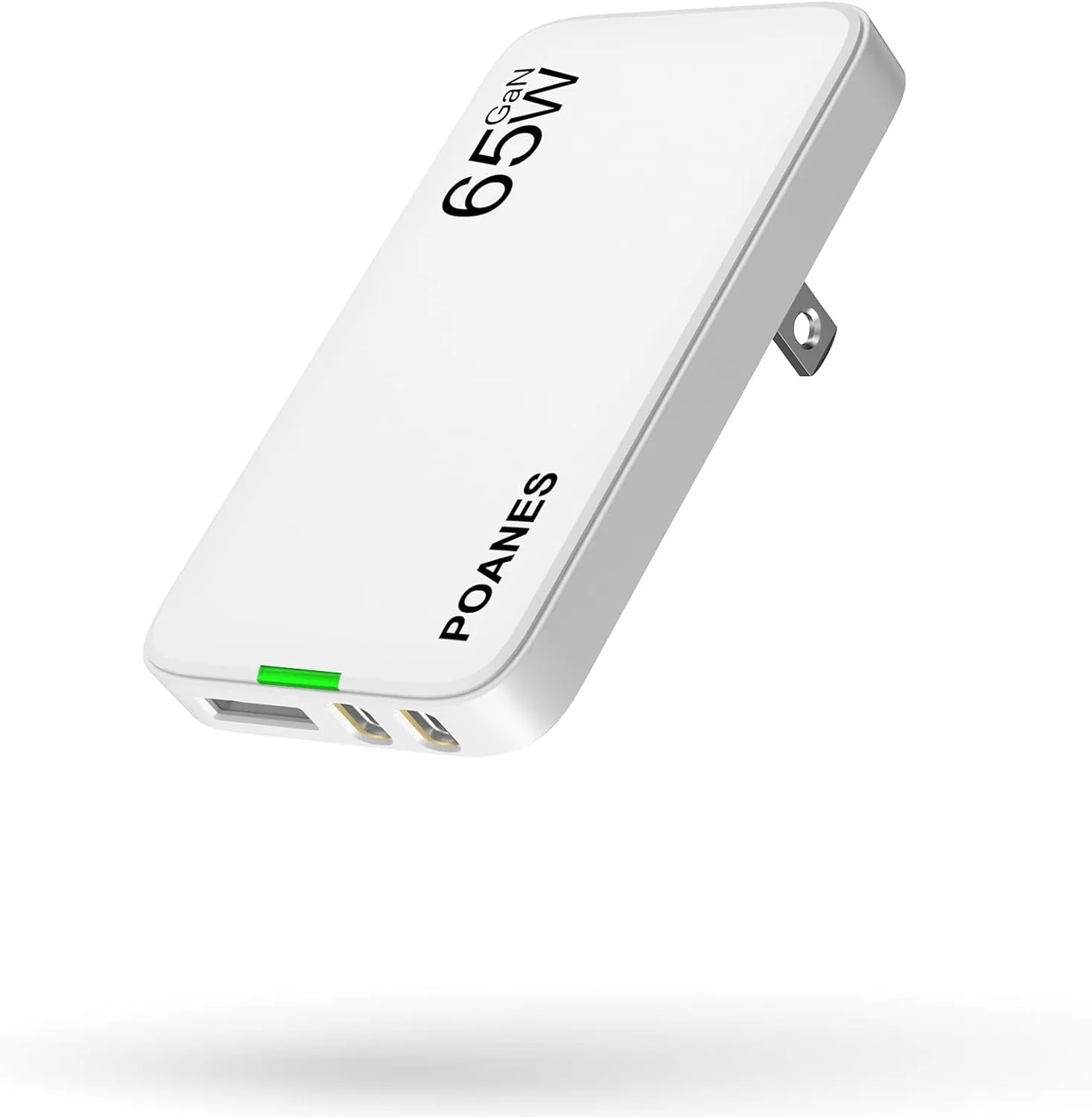 65W GaN USB C Charger, 3 Port Flat USB Wall Charger with USB C and A, Ultra-Slim GaN PD3.0&PPS Adapter, Foldable Plug for Travel for MacBook, Laptops, Tablets, iPhone 15, Samsung(White-65W)