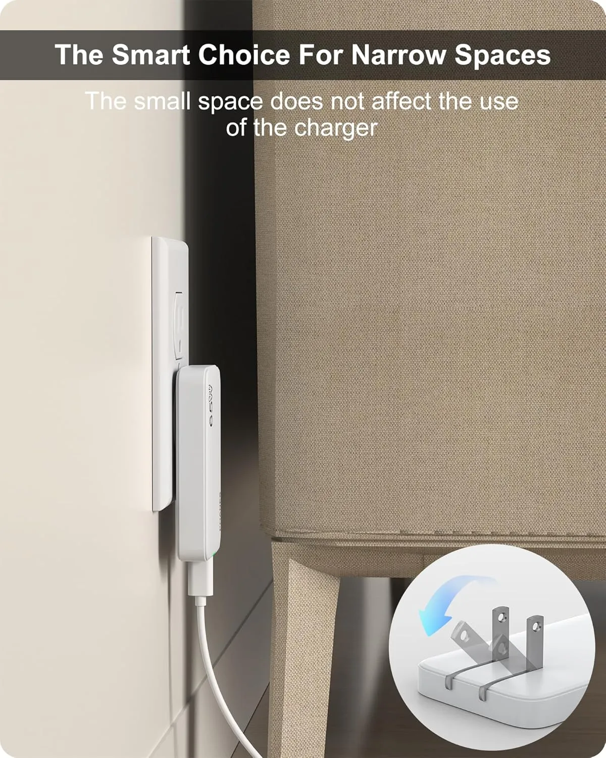 65W GaN USB C Charger, 3 Port Flat USB Wall Charger with USB C and A, Ultra-Slim GaN PD3.0&PPS Adapter, Foldable Plug for Travel for MacBook, Laptops, Tablets, iPhone 15, Samsung(White-65W)