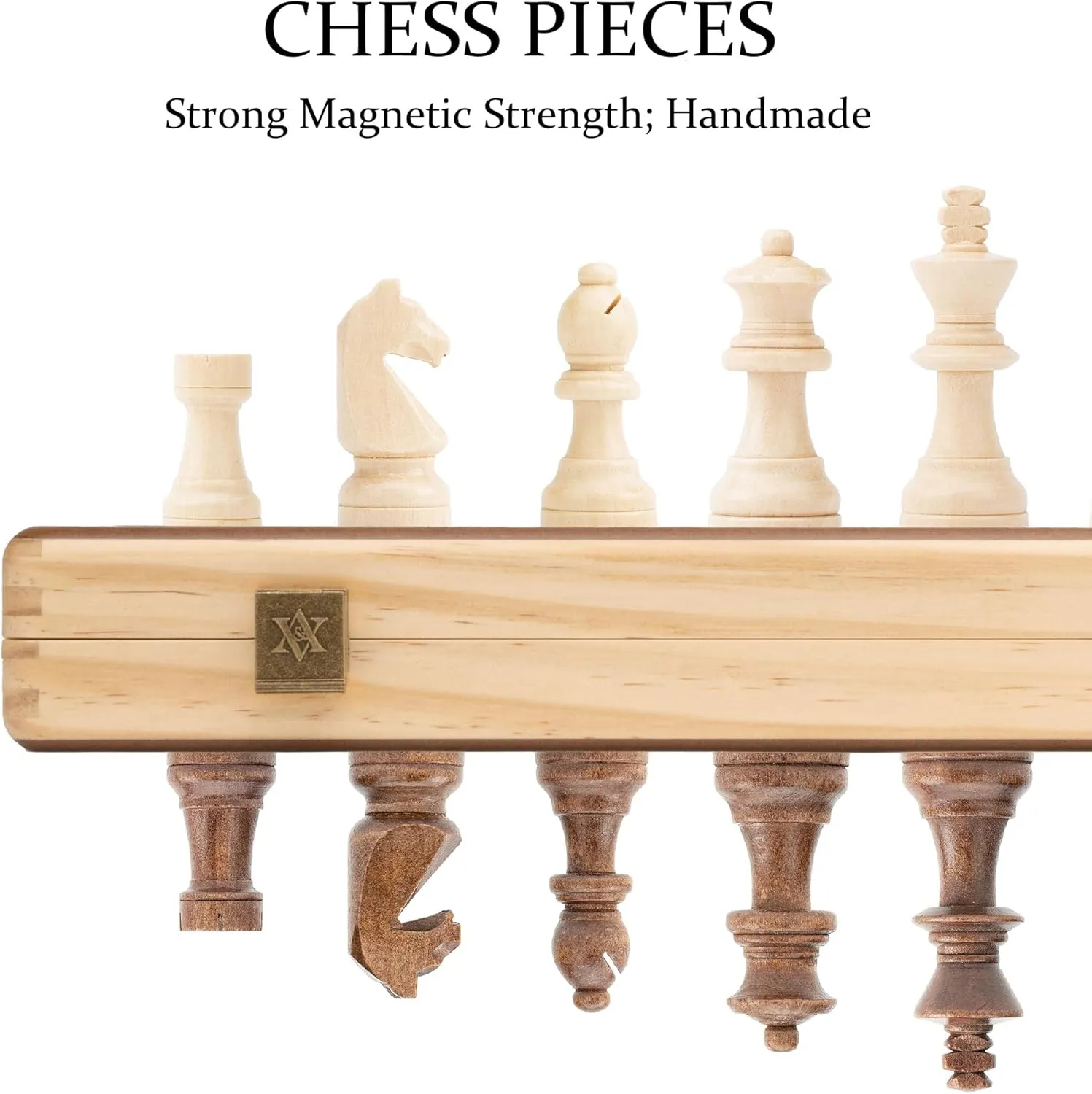 A&A 15 inch Foldable Wooden Magnetic Chess Set w/ 3 inch King Height Staunton Chess Pieces - Pine Box w/Walnut & Maple Inlay
