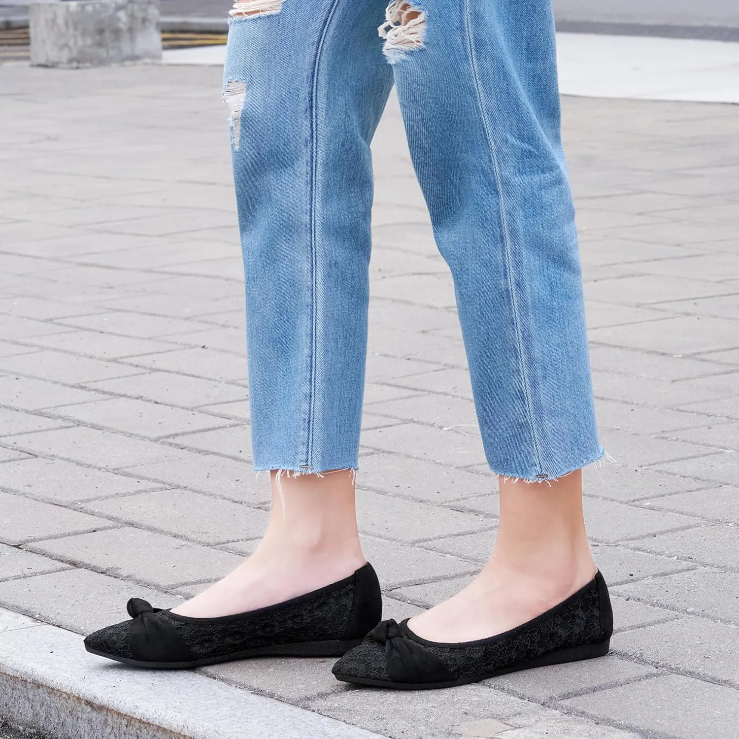 Ablanczoom Dress Shoes for Womens Flats: Dressy Comfortable Pointed Toe Bow Lace Mesh Ballet Flat Wedding Bridal Shoe for Women
