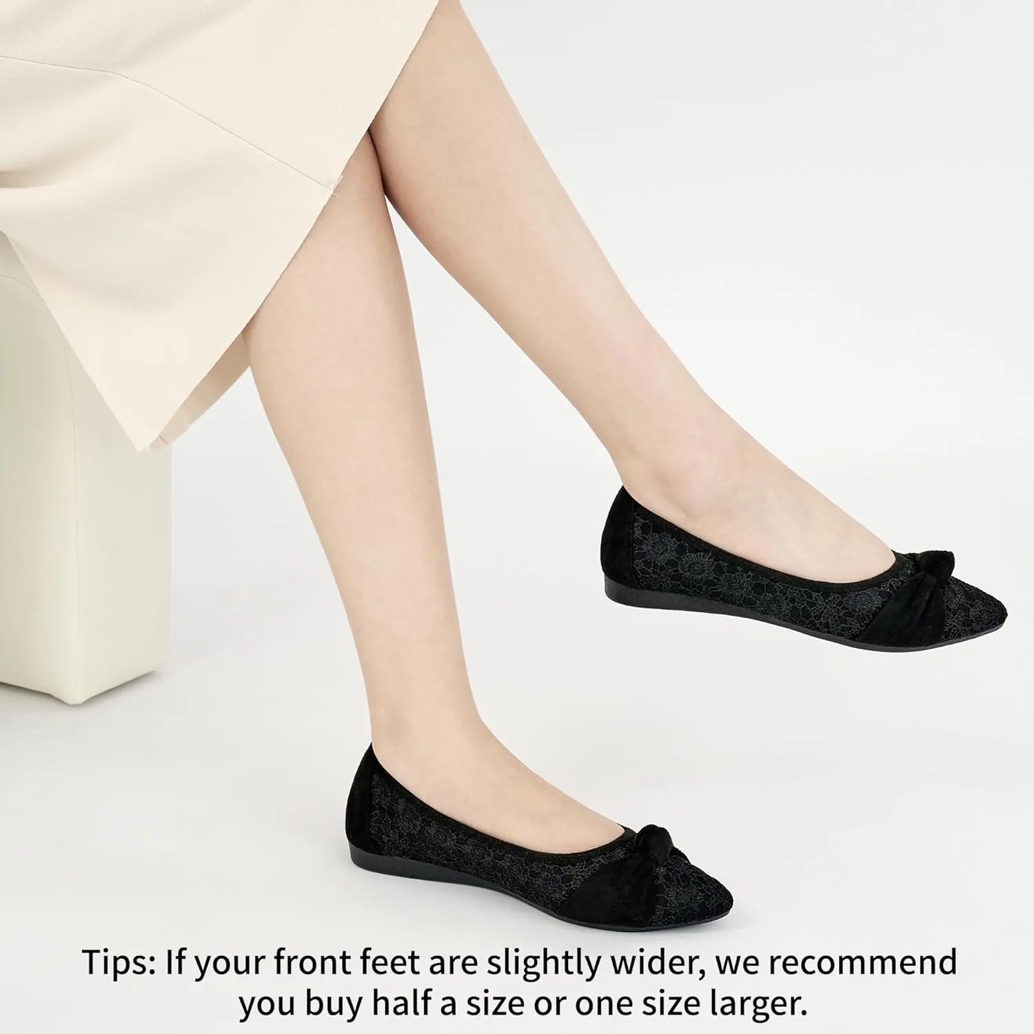Ablanczoom Dress Shoes for Womens Flats: Dressy Comfortable Pointed Toe Bow Lace Mesh Ballet Flat Wedding Bridal Shoe for Women