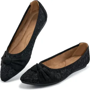 Ablanczoom Dress Shoes for Womens Flats: Dressy Comfortable Pointed Toe Bow Lace Mesh Ballet Flat Wedding Bridal Shoe for Women