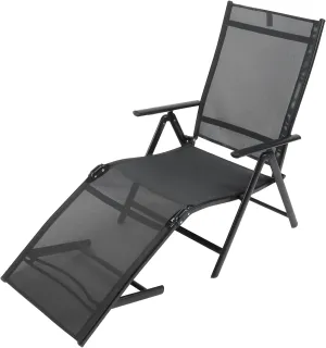 Adjustable Folding Recliner Chair Lightweight Portable Lounge Seat Black Sun Lounger with Armrests for Outdoor Patio Garden Camping