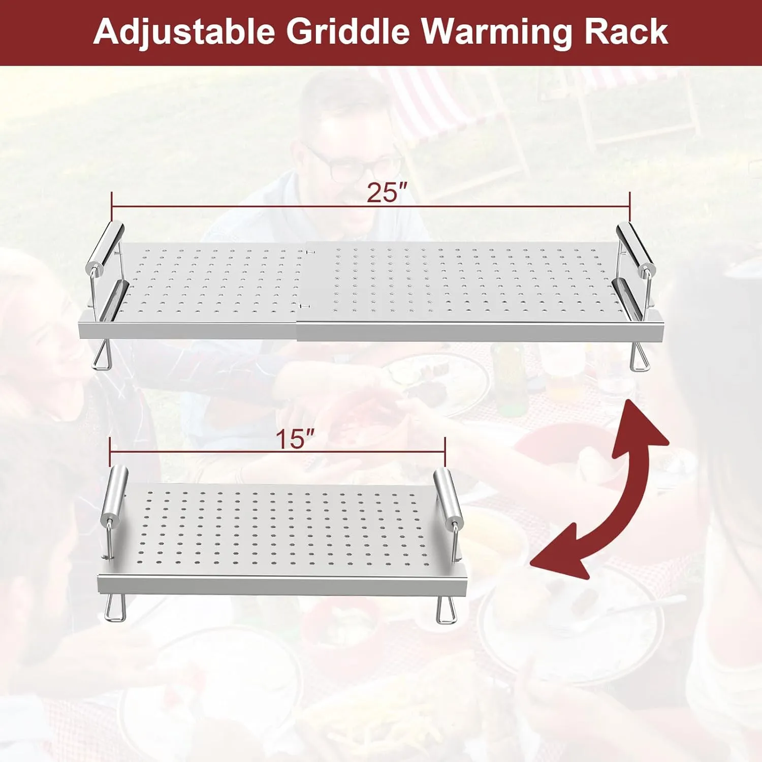 Adjustable Griddle Warming Rack for Blackstone 36 28 22 17 Inch Grill, Heavy Duty Stainless Steel Cooling Rack Warming Tray for Weber Charbroil Nexgrill and Most Flattop TableTop Griddle