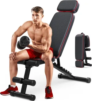Adjustable Weight Bench with Leg Extension and Preacher Pad, 800lbs Workout Bench for Home Gym, Flat Incline Decline Bench Press Leg Curl for Home Workout Weight Training