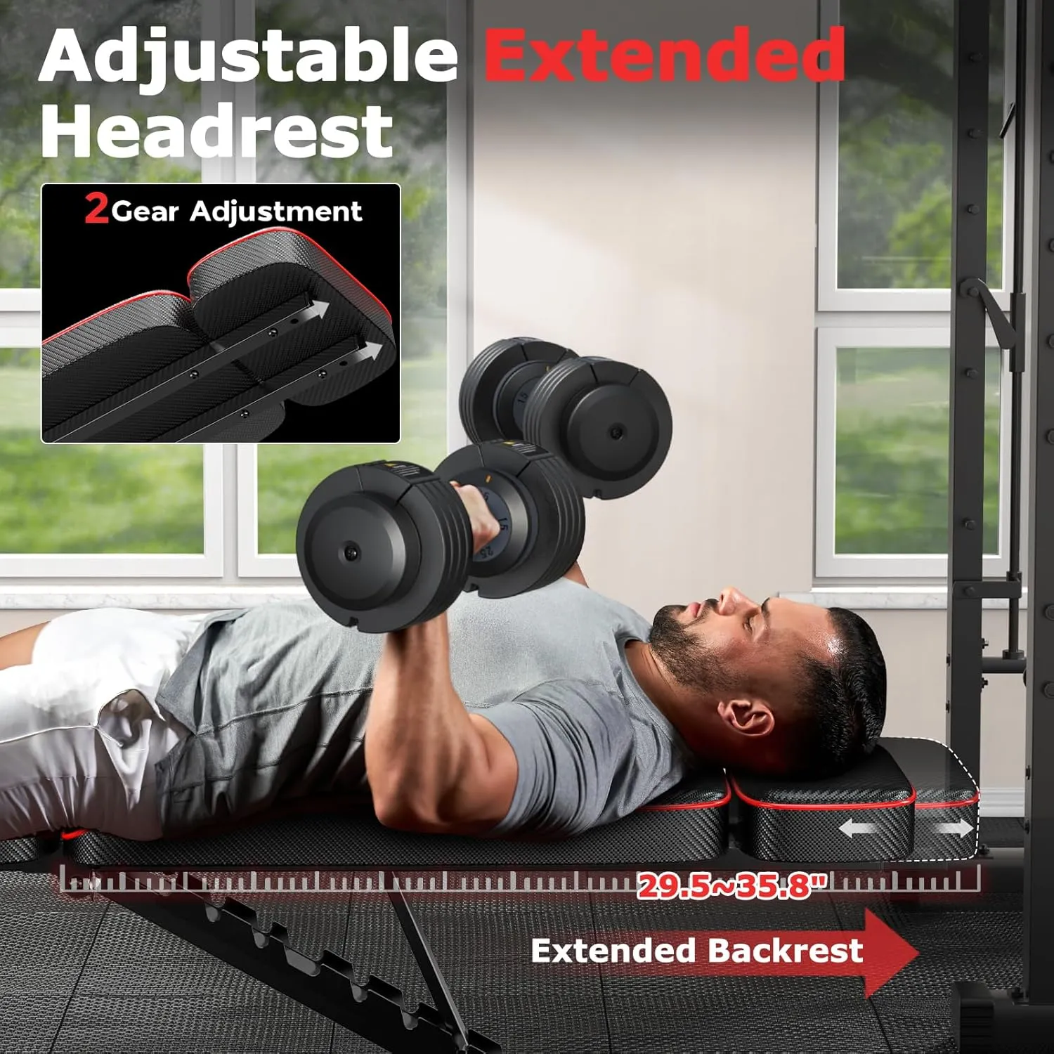 Adjustable Weight Bench with Leg Extension and Preacher Pad, 800lbs Workout Bench for Home Gym, Flat Incline Decline Bench Press Leg Curl for Home Workout Weight Training