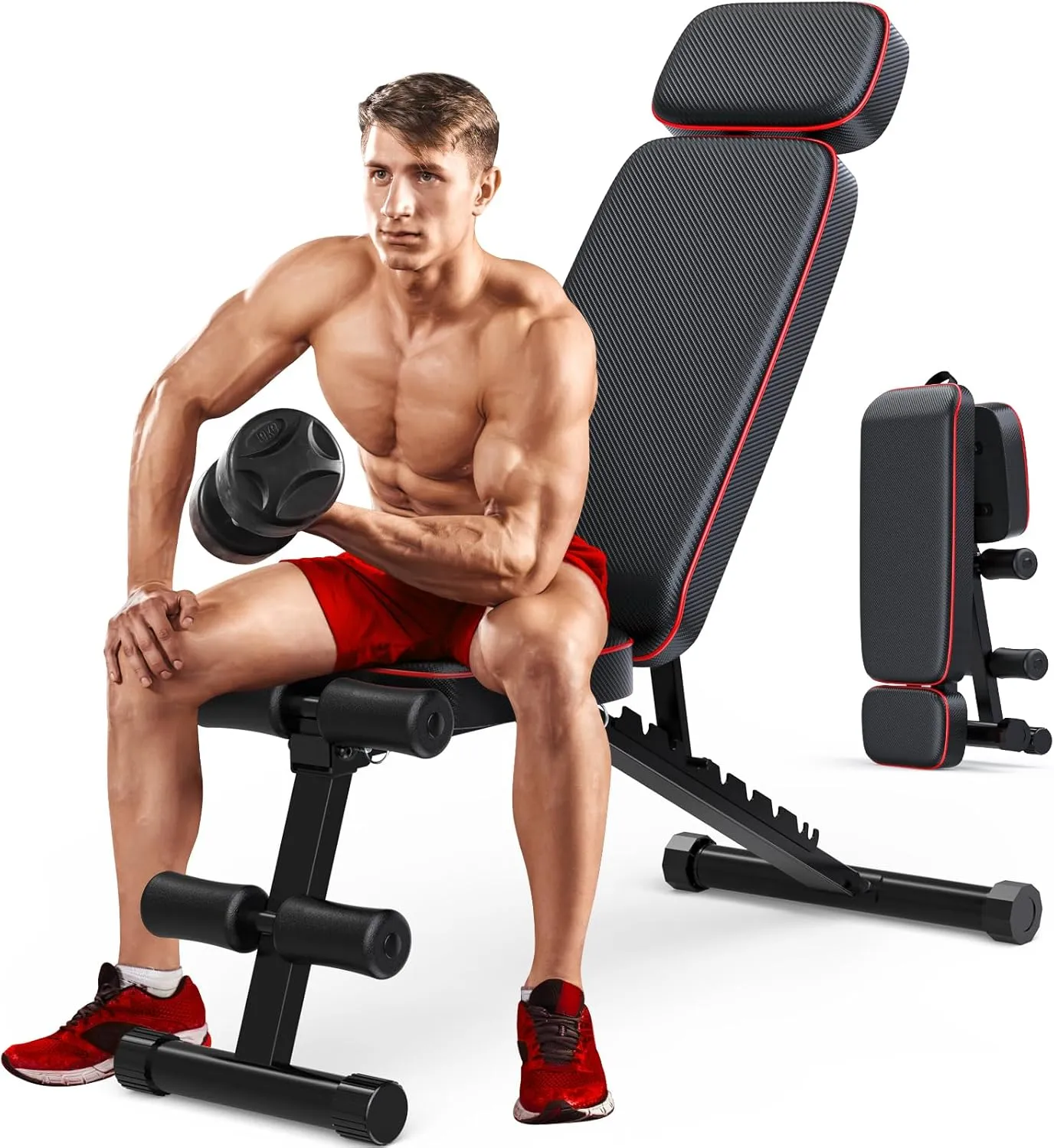 Adjustable Weight Bench with Leg Extension and Preacher Pad, 800lbs Workout Bench for Home Gym, Flat Incline Decline Bench Press Leg Curl for Home Workout Weight Training
