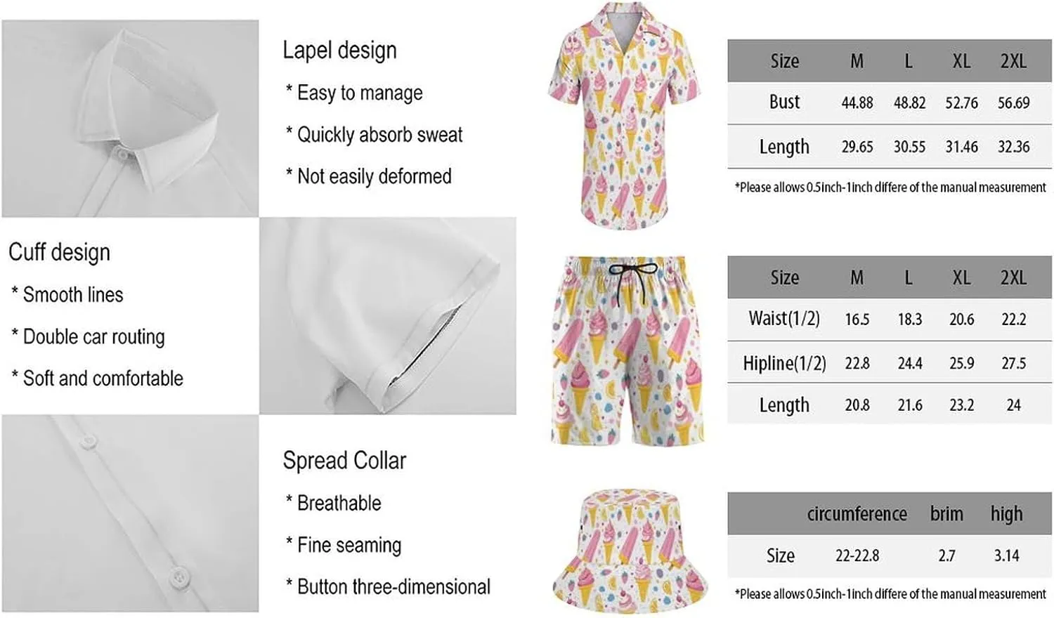 Adugen Origei Men's Two Piece Matching Sets Trees Pattern Beach Suit Button-Up Shirt