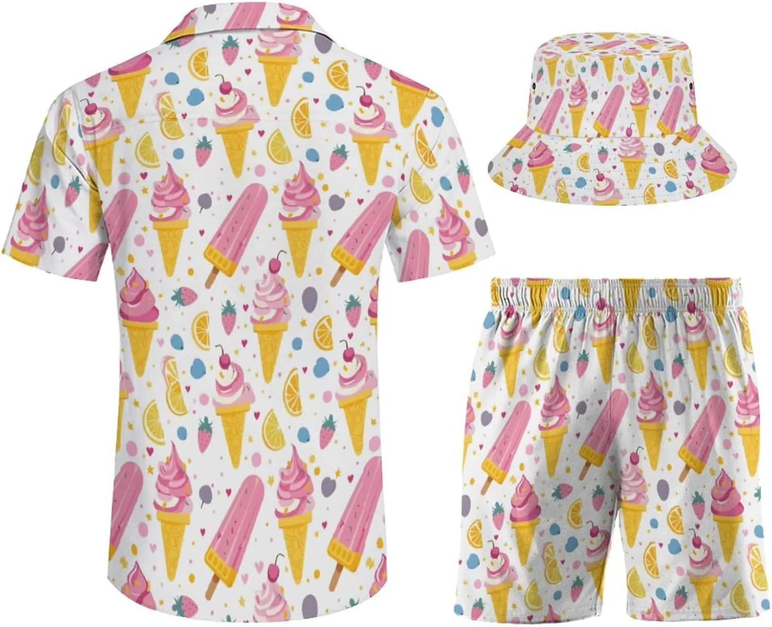 Adugen Origei Men's Two Piece Matching Sets Trees Pattern Beach Suit Button-Up Shirt