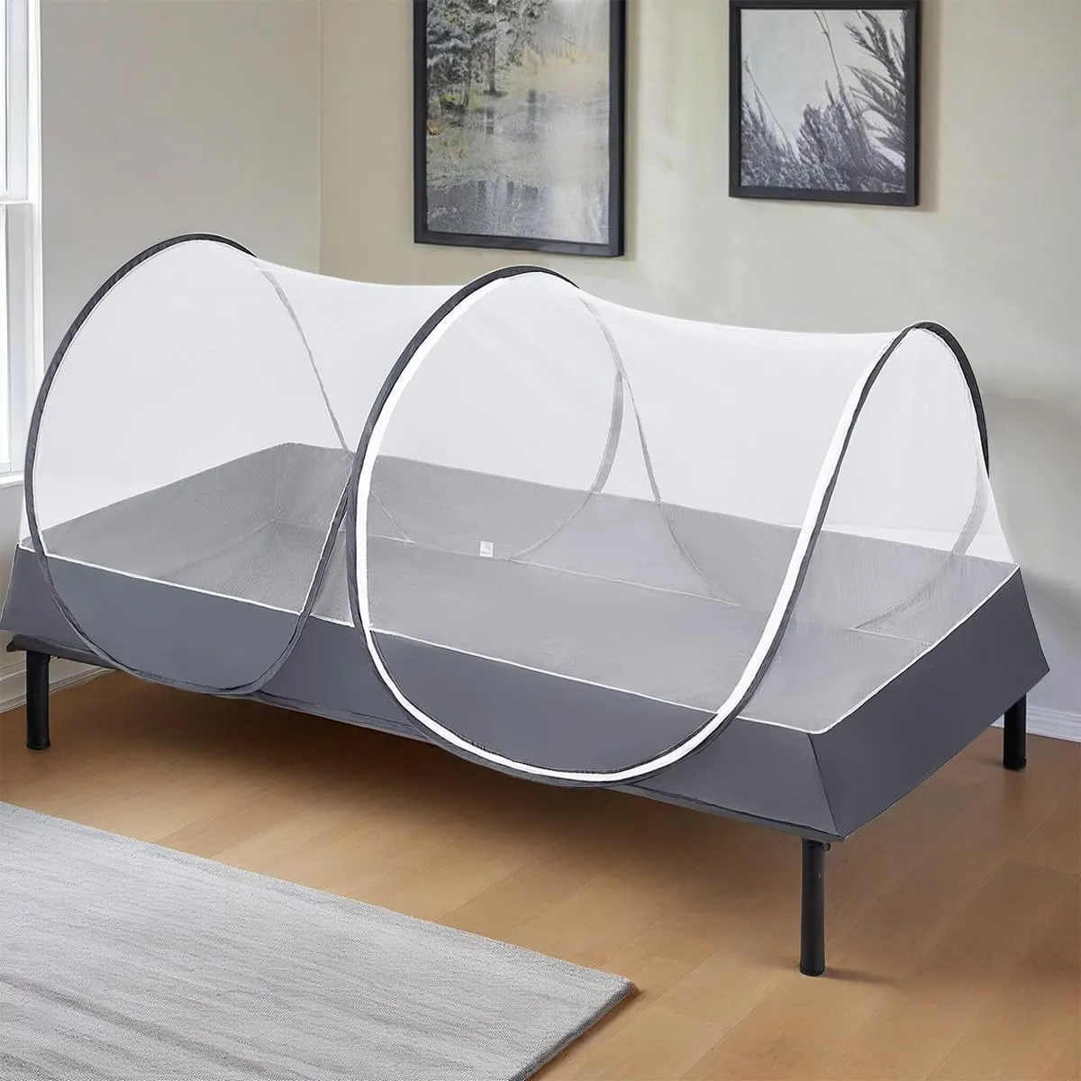 Akiky Pop Up Mosquito Tent,Large Folding Mosquito Netting with Net Bottom for Free Installation-Portable Foldable Mosquito Net for Twin Size Bed Camping Travel