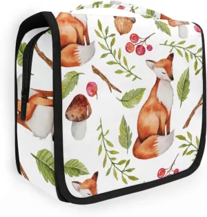 ALAZA Fox Mushrooms Plants Hanging Toiletry Bag for Women Travel Cosmetics Bag Large Capacity Makeup Pouch with Hook Bathroom Storage Bag Waterproof