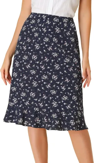 Allegra K Women's Floral Midi Skirts Summer Ruffle High Waist Flowy A-Line Split Knee Length Skirt