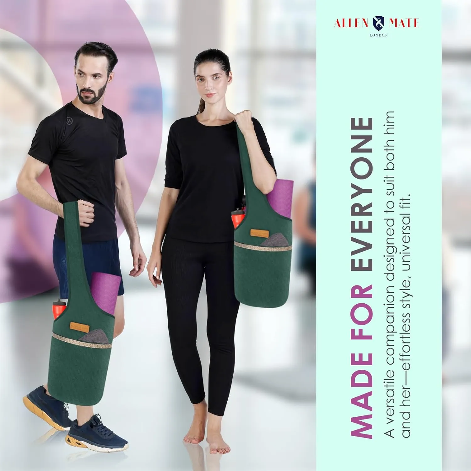 ALLEN & MATE Unisex Yoga Exercise Mat Bag with Large Size Pocket, Big Capacity Mat Tote Shoulder Carrier for Men & Women