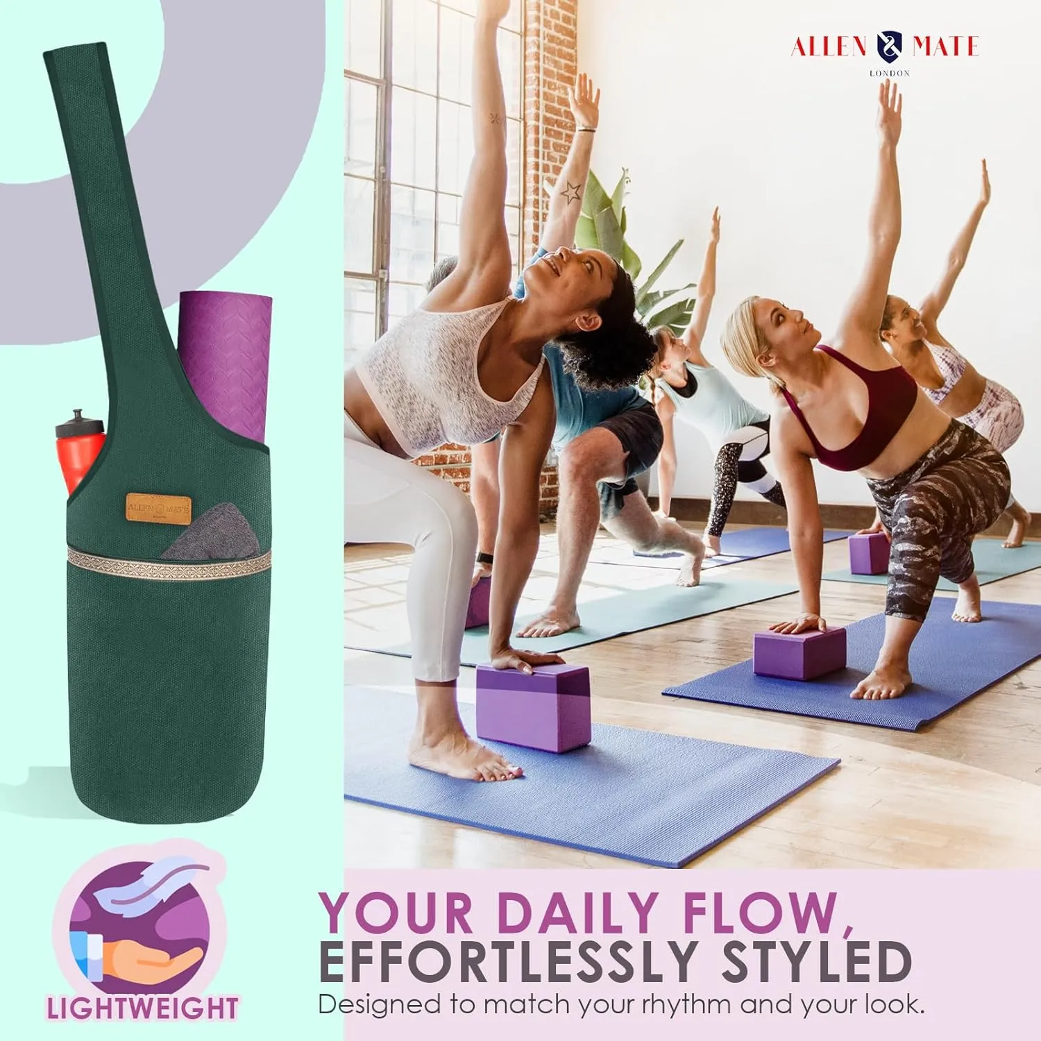 ALLEN & MATE Unisex Yoga Exercise Mat Bag with Large Size Pocket, Big Capacity Mat Tote Shoulder Carrier for Men & Women