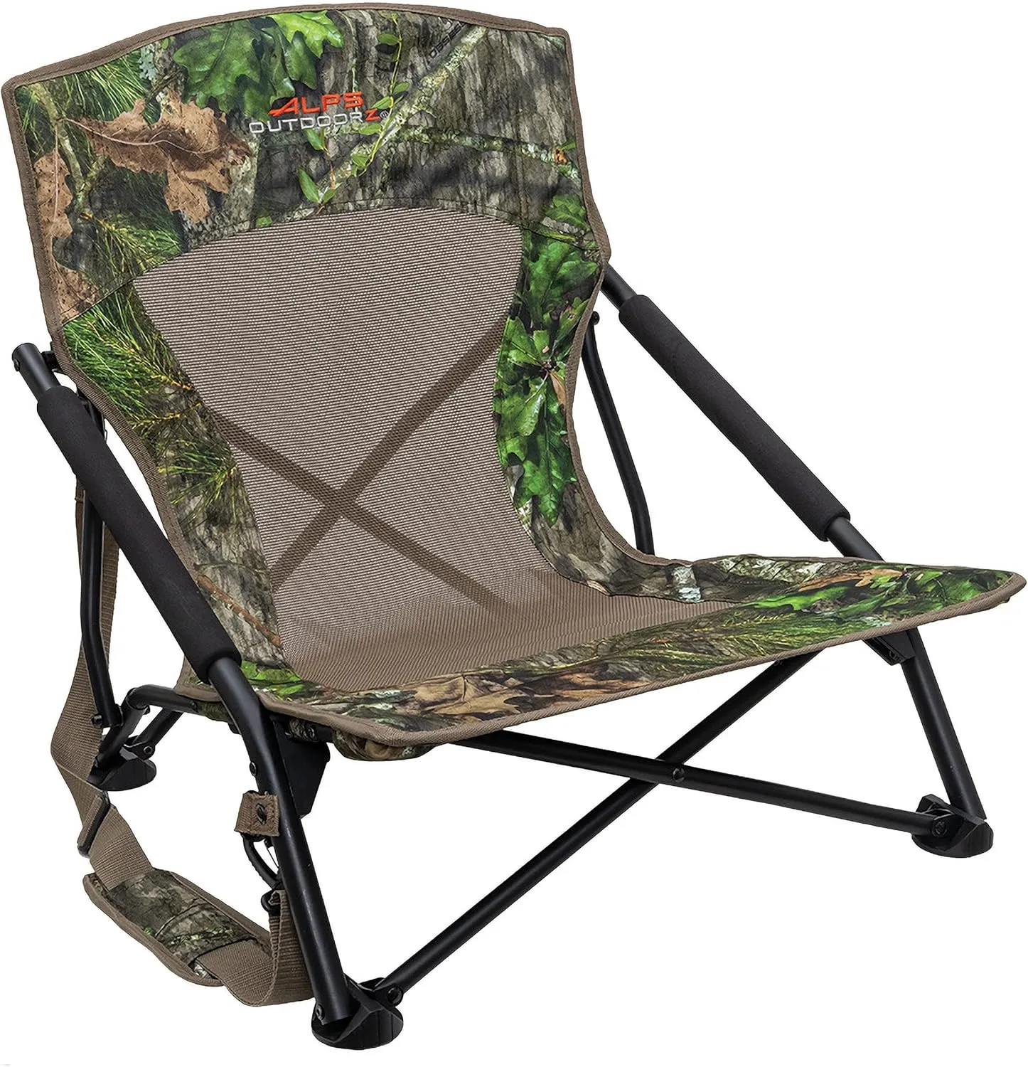 ALPS OutdoorZ Vanish Turkey Hunting Chair with Foldable Low Profile Design, Mossy Oak Obsession Camo, Durable Steel Frame, and Padded Shoulder Carry Strap